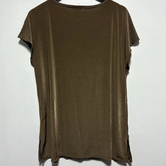 Chicos Tunic Womens M Tan Brown Cap Sleeve Oversized Stretch Knit Basic - Picture 5 of 8